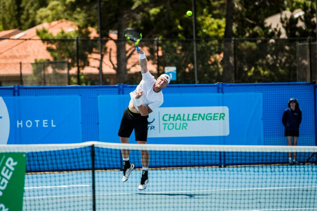 Sam Groth in the second round of the Canberra Challanger, playing against Gerald Melzer. Photo: Jamila Toderas