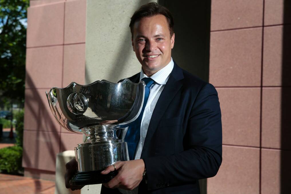Mark Bosnich with the AFC Asian Cup in Canberra last month. Photo: Jeffrey Chan