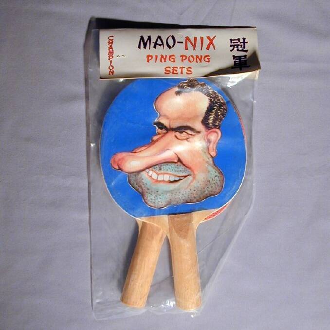 Mao-Nix Ping-Pong Set, 1972, exploiting United States president Richard Nixon's "ping-pong diplomacy" visit to China.