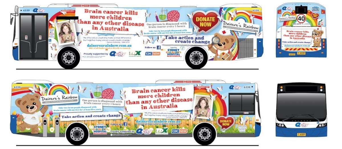 Dainere's Rainbow bus, which will help promote brain cancer research in Canberra, is being launched on Wednesday by Liberal Senator Zed Seselja. Photo: Supplied