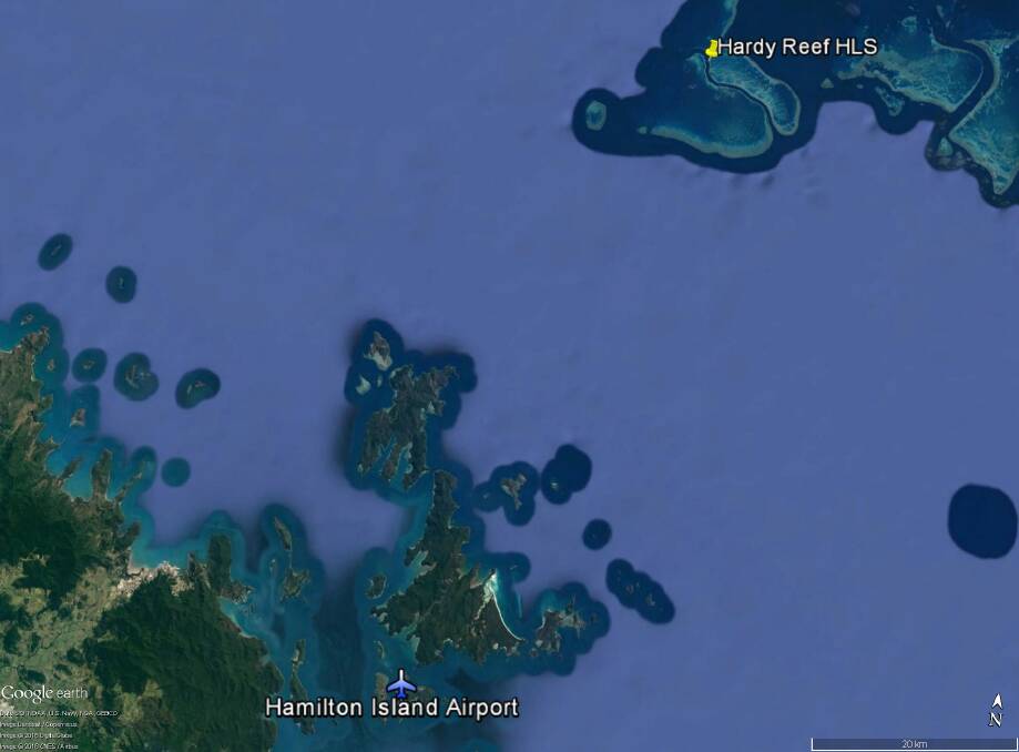 Google Maps image of the proximity of Hamilton Island Airport to Hardy Reef pontoon. Photo: ATSB.