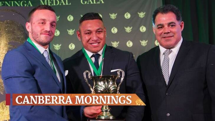 Josh Hodgson and Josh Papalii tied in the Mal Meninga medal as Canberra's player of the year. Photo: Jay Cronan