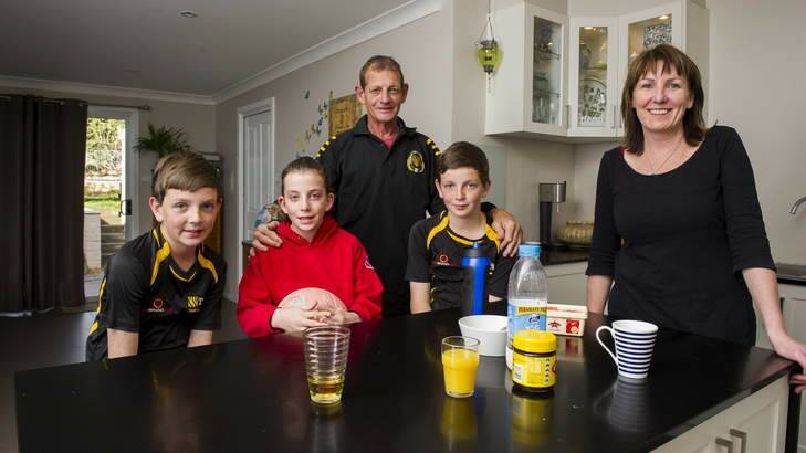 The McNamara family, Mark and Jo, with kids, Jack (12), Aly (10) andTom (12) at home in Queanbeyan. Photo: Rohan Thomson