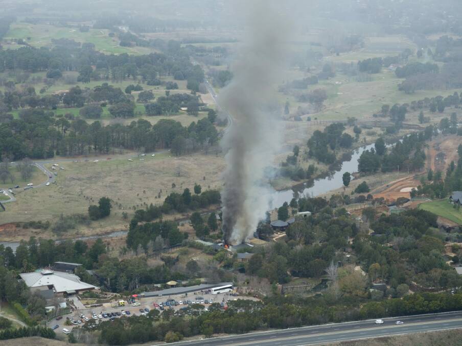A plume of smoke caused by a fire at Canberra's National Zoo and Aquarium was visible across the capital on Sunday. Photo: Secure Aviation / Canberra Helicopters 