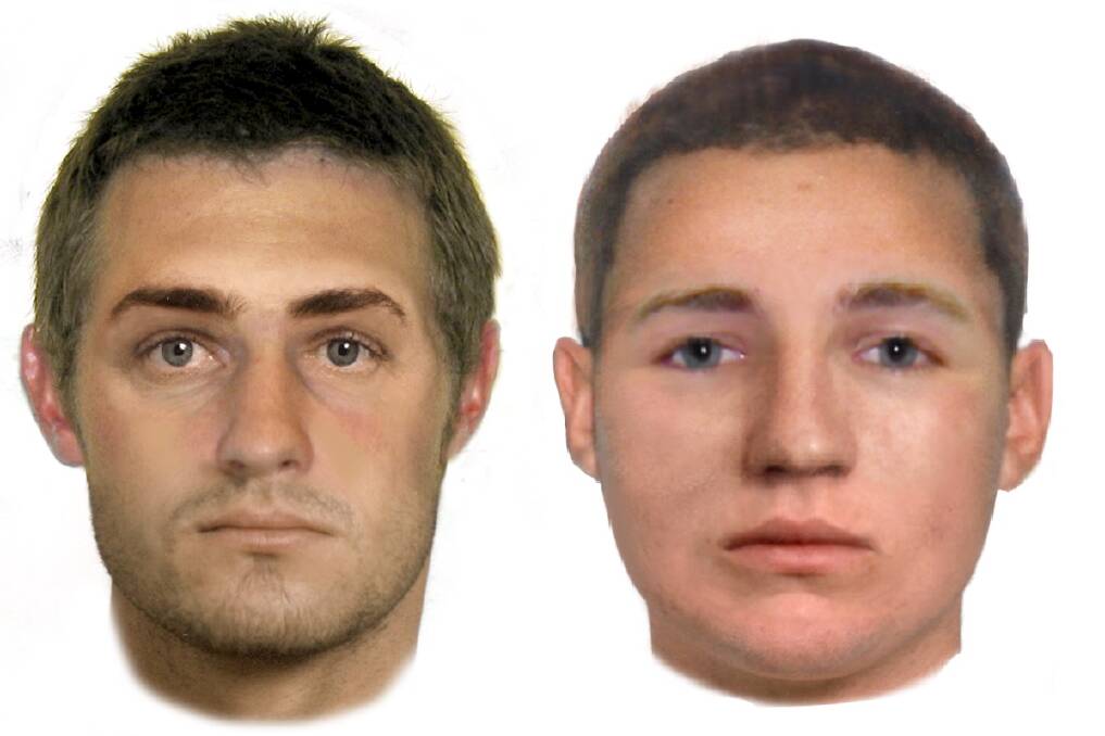 Police have released face-fit images of two men they believe were behind a ram-raid at the Spanish Australia Club in Narrabundah. Photo: ACT Policing 