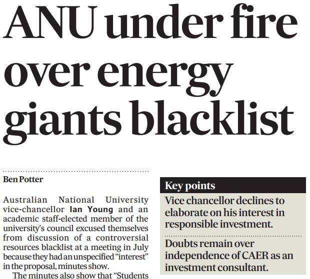 ANU was criticised in October 2014 for its socially responsible investment policy. Photo: AFR