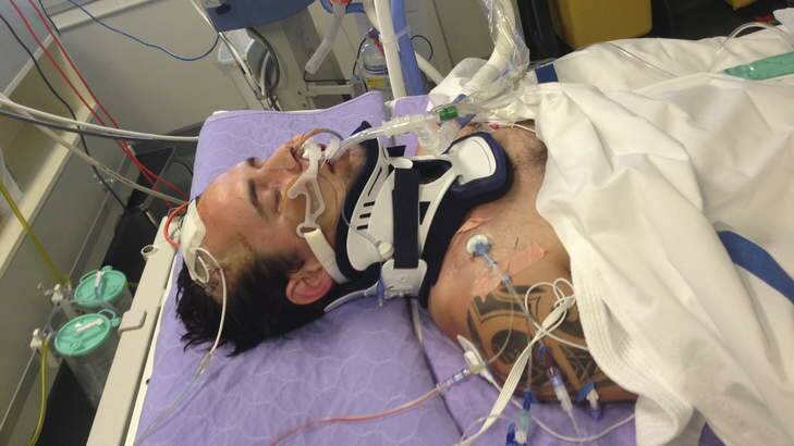 King hit victim Matt Pridham in Canberra Hospital.