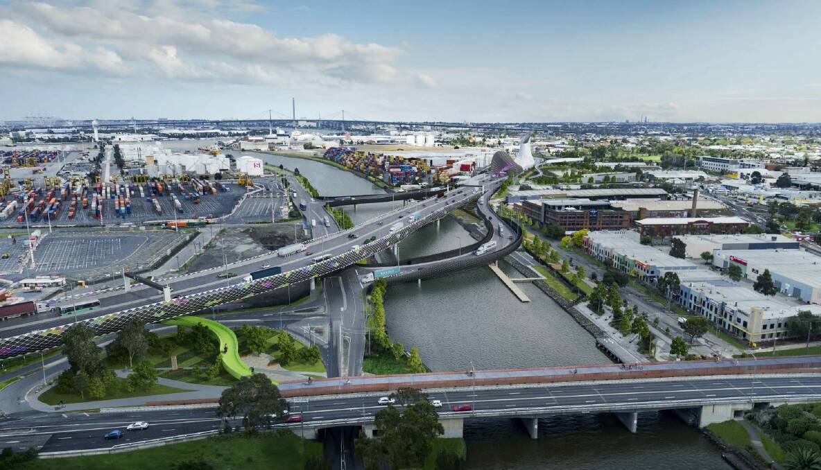 The proposed West Gate Tunnel as it cross the Maribyrnong River.  Photo:  Victorian government
