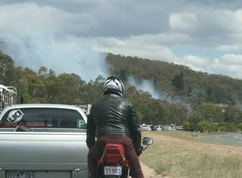 A fire by the Monaro Highway at Gilmore. Photo: Grant Newton