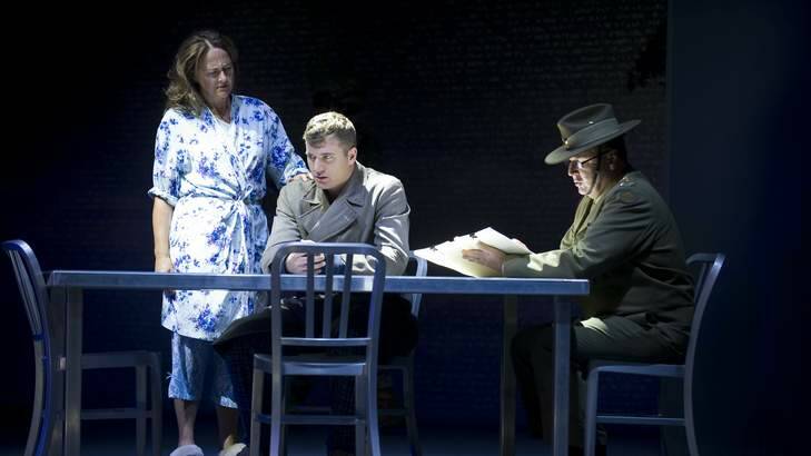 Australian Defence Force personnel and actors Tim Loch and David Cantley and actress Odile le Clezio in The Long Way Home. Photo: Elesa Kurtz