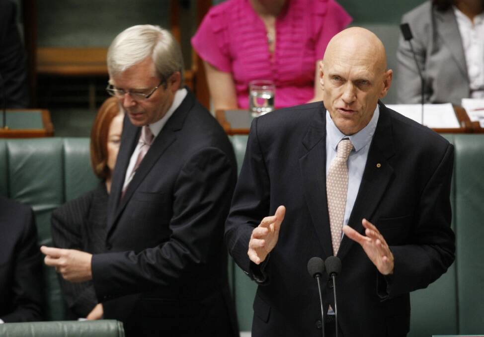 Peter Garrett, pictured with then prime minister Kevin Rudd, during a question time session in 2010.  Photo: Glen McCurtayne GPM