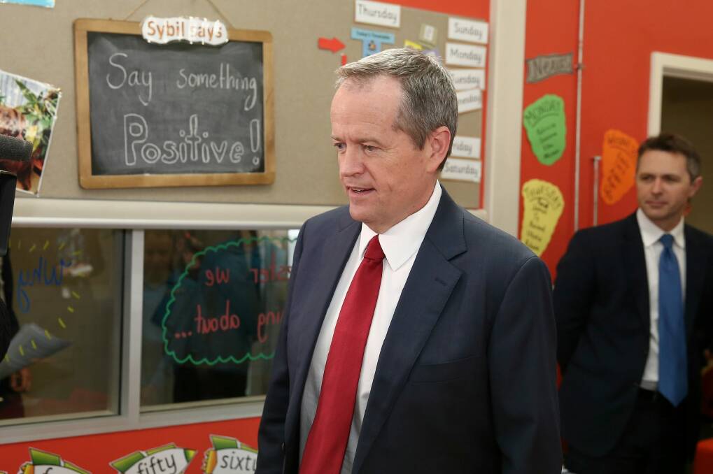 Bill Shorten during a visit to a school in Canberra. Photo: Alex Ellinghausen