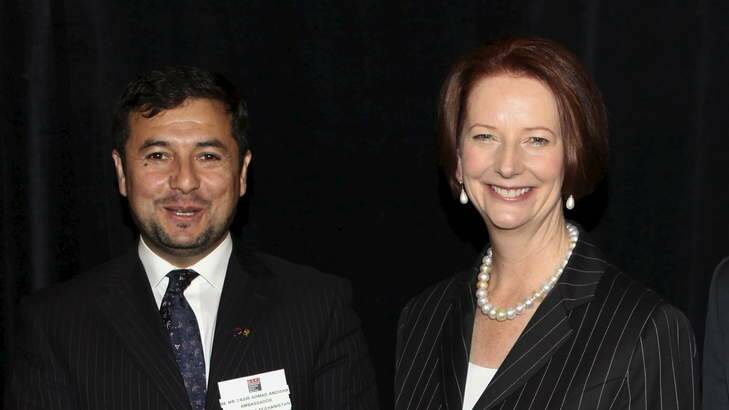 Then Prime Minister Julia Gillard with Ambassador from Afghanistan, Nasir Ahmad Andisha in 2012. Photo: Penny Bradfield