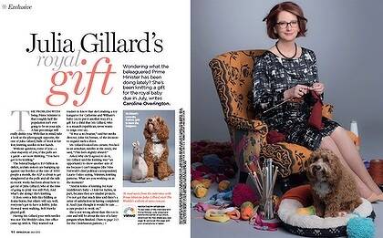 The feature and photo shoot that divided the nation: Then prime minister Julia Gillard photographed knitting for <i>The Australian Women's Weekly</i>.  Photo: Australian Women's Weekly - Grant Matthews