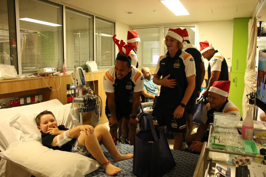 The Brumbies put training on hold on Tuesday to visit children at The Canberra Hospital. Photo: Brumbies Media