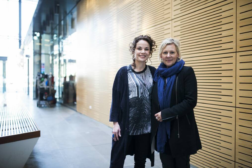 Actor Sigrid Thornton and the writer of ABC series <i>The Code</i>, Shelley Birse, on set in the NICTA building in Acton.  Photo: Rohan Thomson