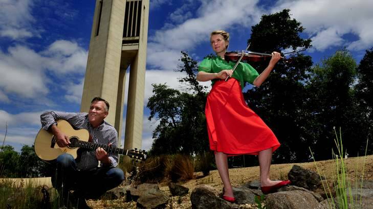 Father and daughter duo, Jacqueline Bradley and Kevin Bradley of Ainslie at the Carillon, Canberra. They will playing at " Back to the island exploring our folk roots" as part of the National Folk Festival centenary presentation. Photo: Melissa Adams