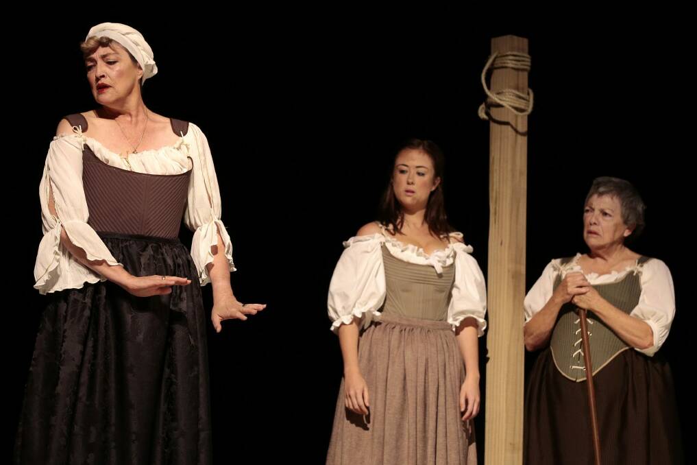 <i>Playhouse Creatures</i> at the Queanbeyan Performing Arts Centre: from left, Karen Vickery, Amy Dunham and Liz Bradley. Photo: Jeffrey Chan