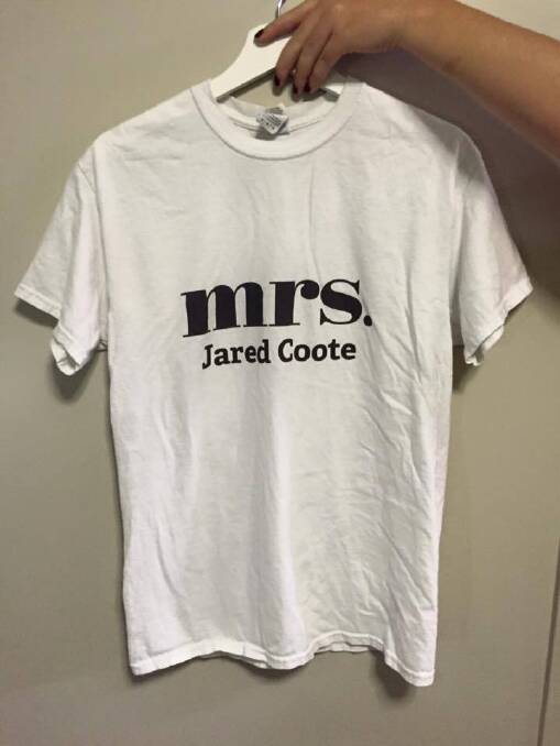 The Mrs Jared Coote T-shirts made by Bec Donnan and Britt Roderick, the women behind the newsreader's Facebook fan club. Photo: Supplied