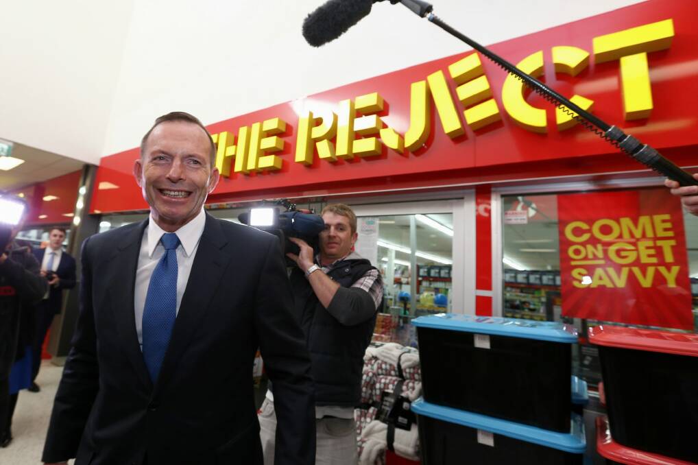 Prime Minister Tony Abbott during his visit to a shopping centre in Canberra on Thursday. Photo: Alex Ellinghausen