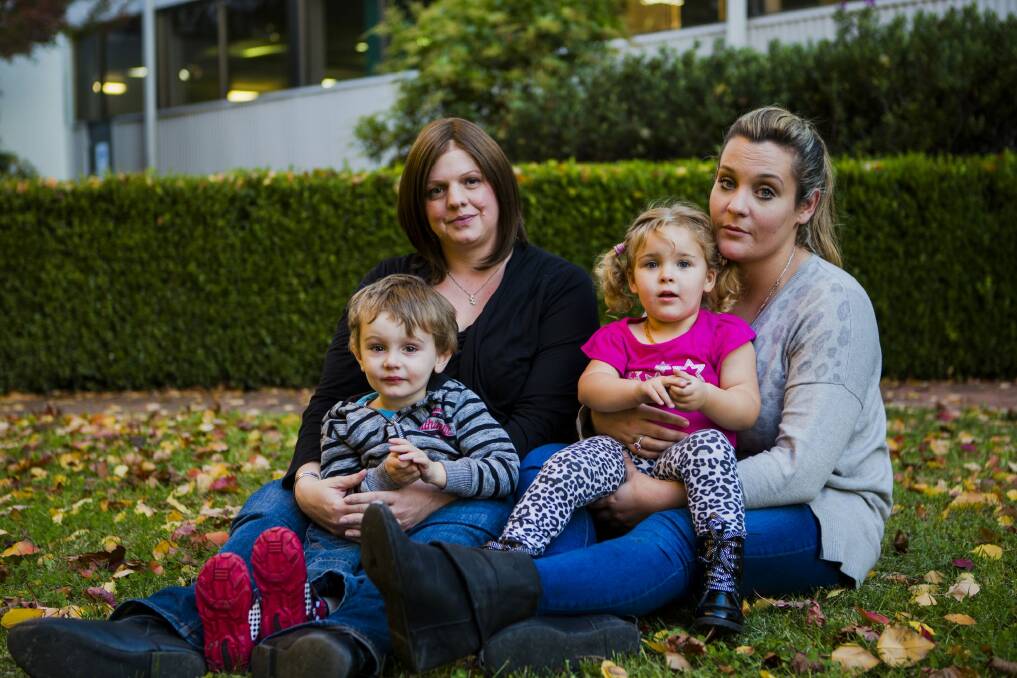 Parents are upset they were not given more notice  that the Fyshwick Early Childhood Centre will be closing next month - or the opportunity to help save it.
Nicola Matthews, with her son Harry, nearly three, and Emily Watkins with her daughter Harper Heidke, also nearly three, say their children receive great care at the centre and  are devastated it is closing.
 Photo: Jamila Toderas