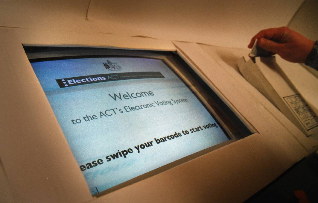 An electronic voting booth used in ACT election. Photo: Jacky Ghossein