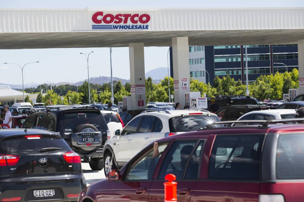 Some motorists regularly join long queues for fuel at Costco in Majura Park, since it entered the ACT market about four years ago. Photo: Matt Bedford