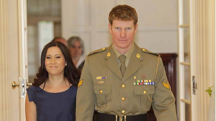 Corporal Daniel Keighran, with his wife Kathryn, has been presented the Victoria Cross medal. Photo: Andrew Meares