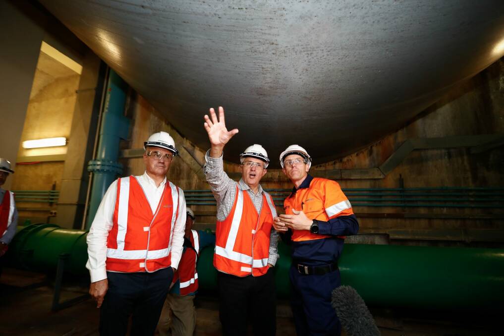 Prime Minister Malcolm Turnbull during his tour of the Snowy Hydro Tumut 3 power station in Talbingo, NSW. Photo: Alex Ellinghausen
