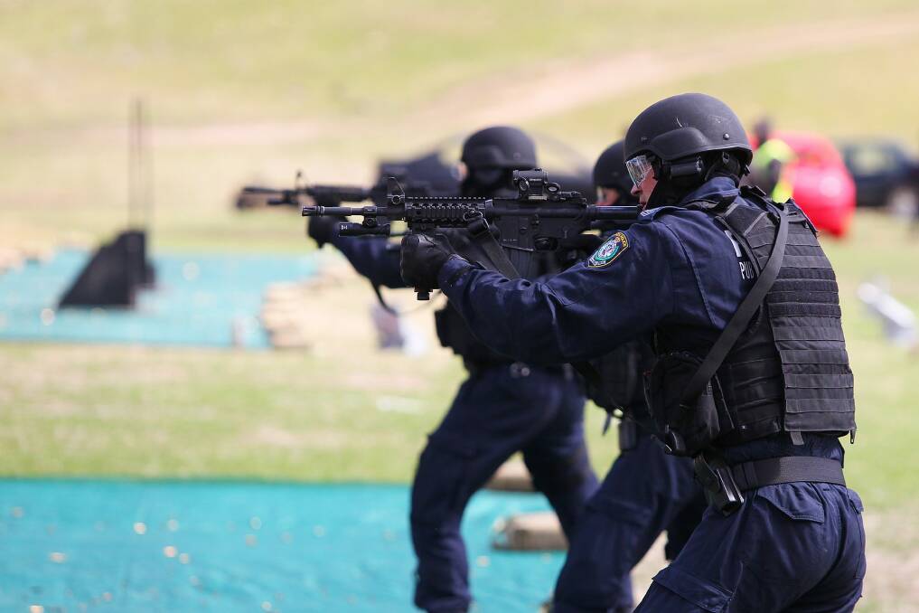 NSW police officers underwent training at the site with high-powered Colt M4 Carbine rifles. Photo: Matt Jewell Photography