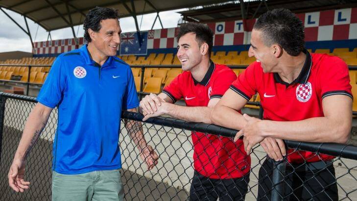 Canberra FC's Andy Bernal, left, has stood down from the coaching position. Photo: Matt Bedford