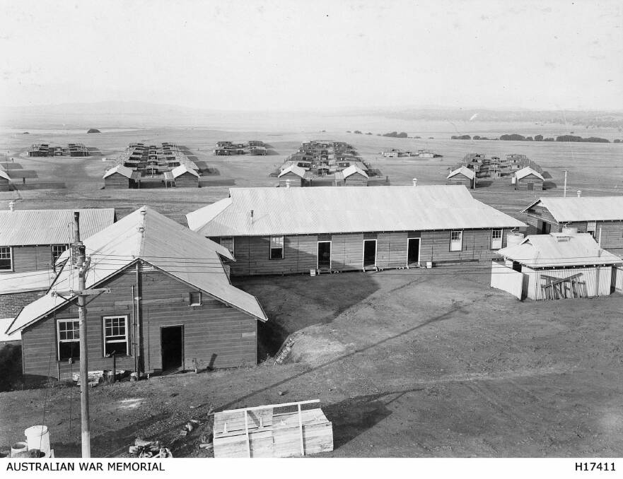 A row of buildings inside the Molonglo Internment Camp. Photo: National Archives Australia