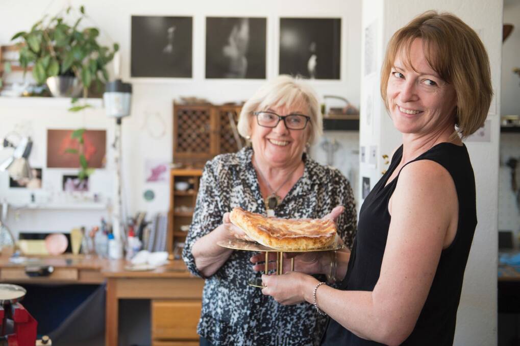 Ros Welch and Angela Bakker with apple clafoutis.   Photo: Jay Cronan