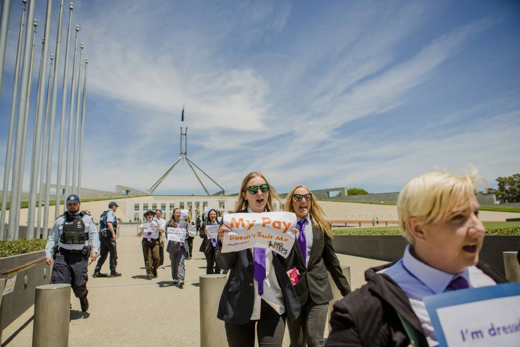 Protesters outside Parliament House. Photo: Jamila Toderas