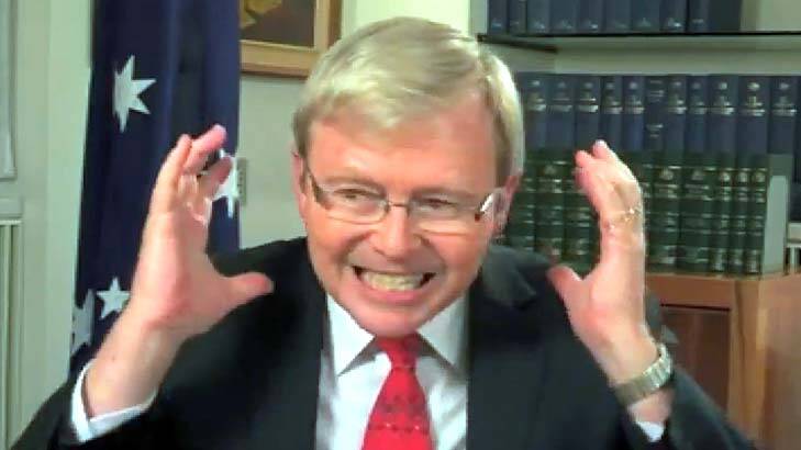 Insufficient evidence to lay charges: Screen shot of the Youtube video of Kevin Rudd swearing entitled <em>Kevin Rudd is a Happy Little Vegemite</em>. Photo: YouTube