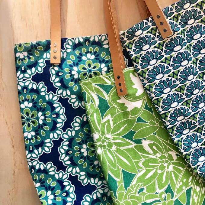 Stylish tote bags from Anna Sutherland available from the Handmade Canberra Markets Photo: Supplied 