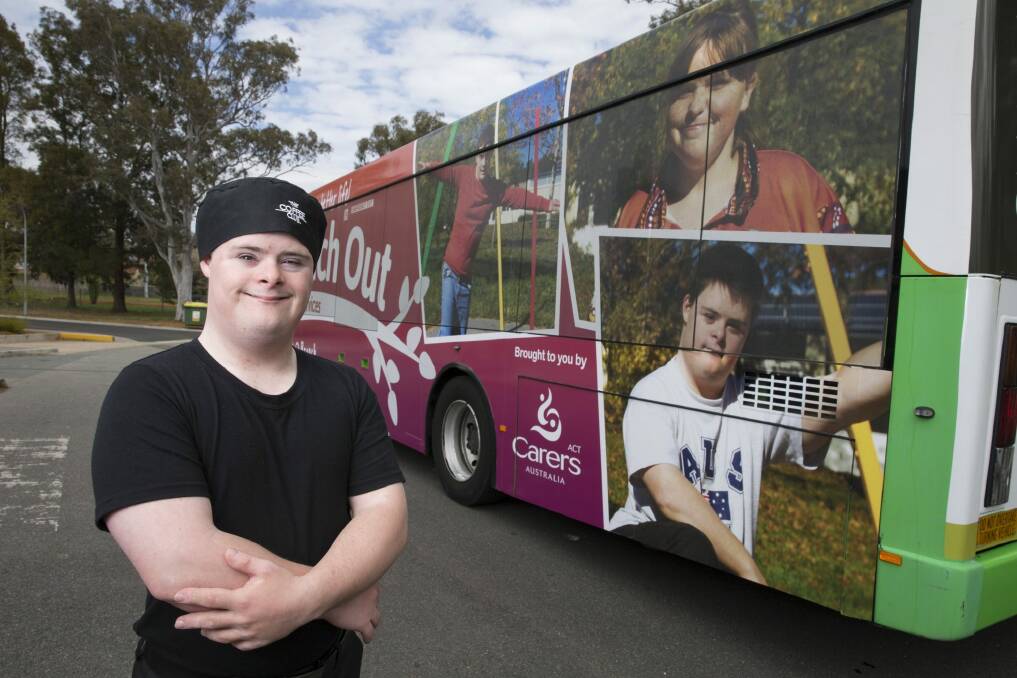 Jordan D'Ambrosio during the launch of a new hospitality training scholarship program for people with a disability in Holt.
 Photo: Matt Bedford.