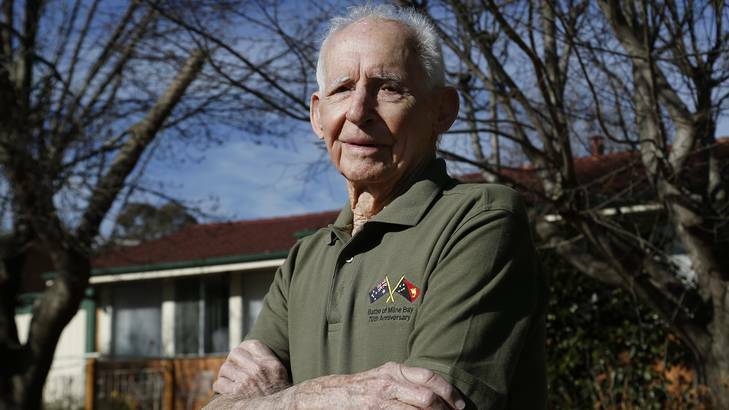 90 year old Battle of Milne Bay veteran Ed Jones at home in Waramanga before departing Canberra for the 70th anniversary of the battle in Papua New Guinea. Photo: Jeffrey Chan