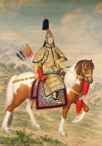 Giuseppe Castiglione's painting of the Qianlong Emperor in ceremonial armour on horseback,1739. Photo: Supplied