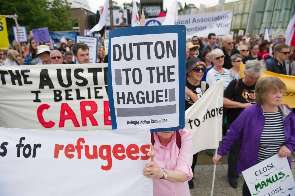 Thousands rally against offshore detention at Civic Square. Photo: Jay Cronan
