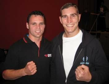 World champion boxer Daniel Geale (left) with Canberra boxer Steve Lovett.