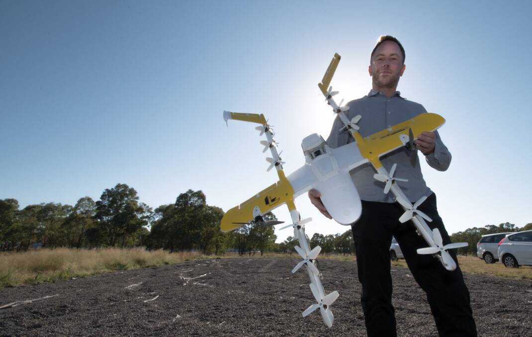 Wing chief executive James Ryan Burgess, pictured above with one of the quieter model drones. Photo: Karleen Minney