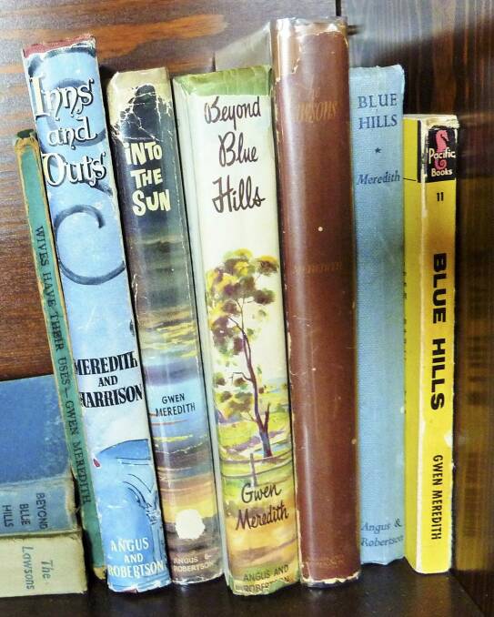 Own works: Books by Gwen Meredith on a shelf in her cabin at Koorabri. Photo: Tim the Yowie Man