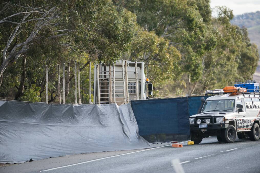 The scene of a fatal crash on the Monaro Highway in Gilmore. Photo: Rohan Thomson