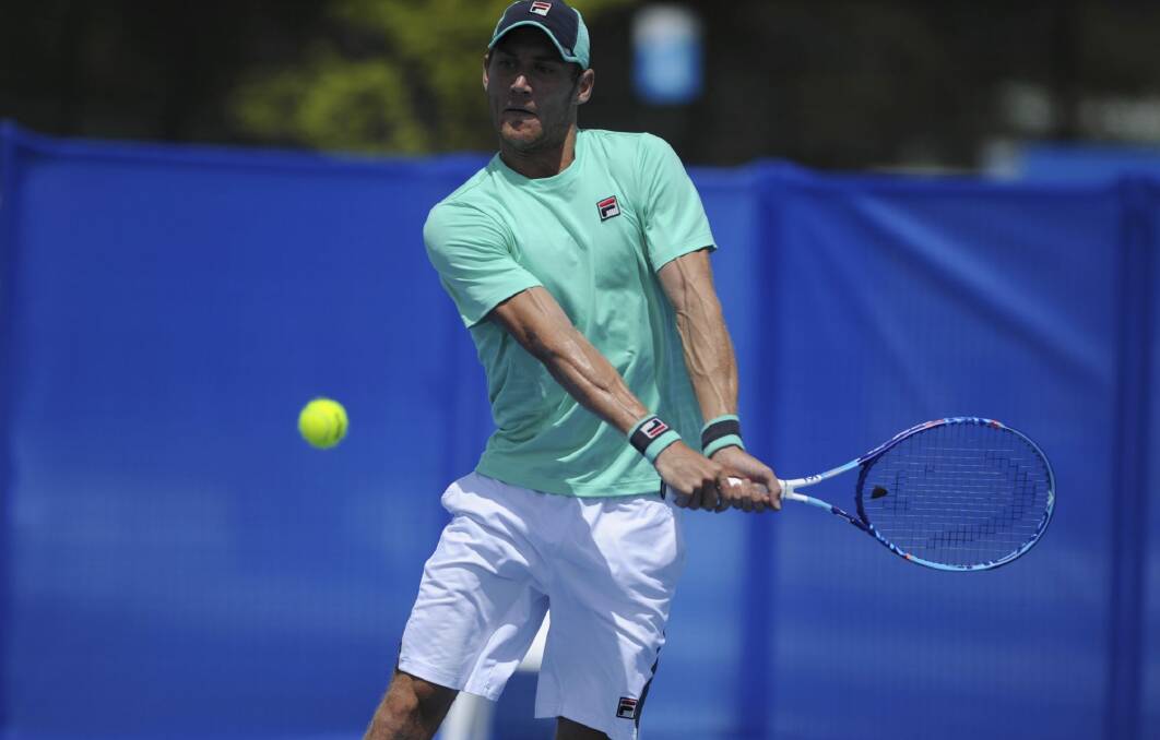 No.2 seed Matthew Ebden defeated Omar Jasika 6-4, 6-1 in the first round of the Canberra International ATP Challenger tournament at the Canberra Tennis Centre on Tuesday. Photo: Graham Tidy