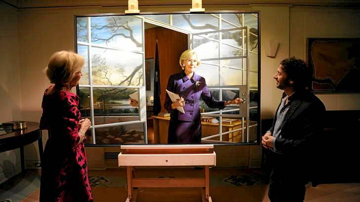 Quentin Bryce views official portrait of her to mark the end of her tenure as Australia’s first woman Governor-General  by internationally acclaimed portrait artist, Ralph Heimans.