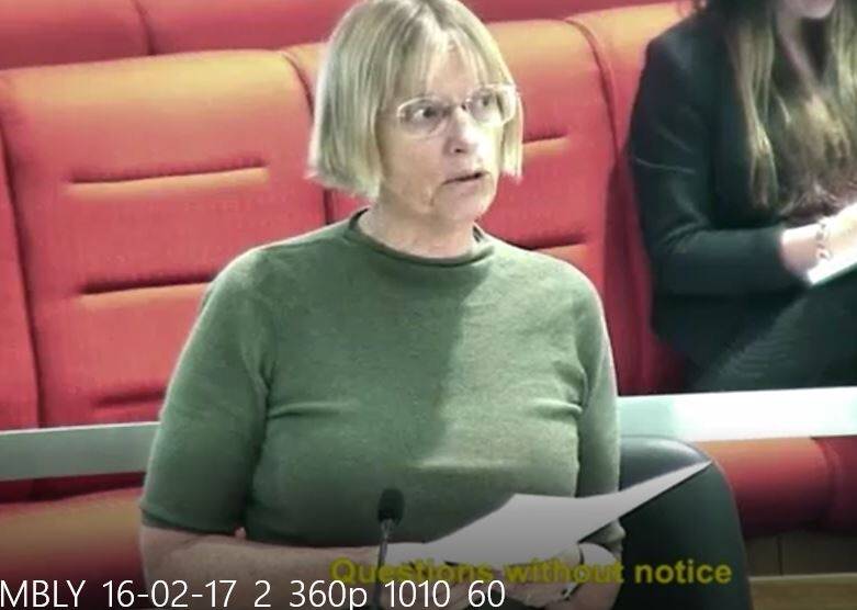 Caroline Le Couteur in the ACT parliament on Thursday, asking Andrew Barr why he hasn't taken stronger action against the Land Development Agency.