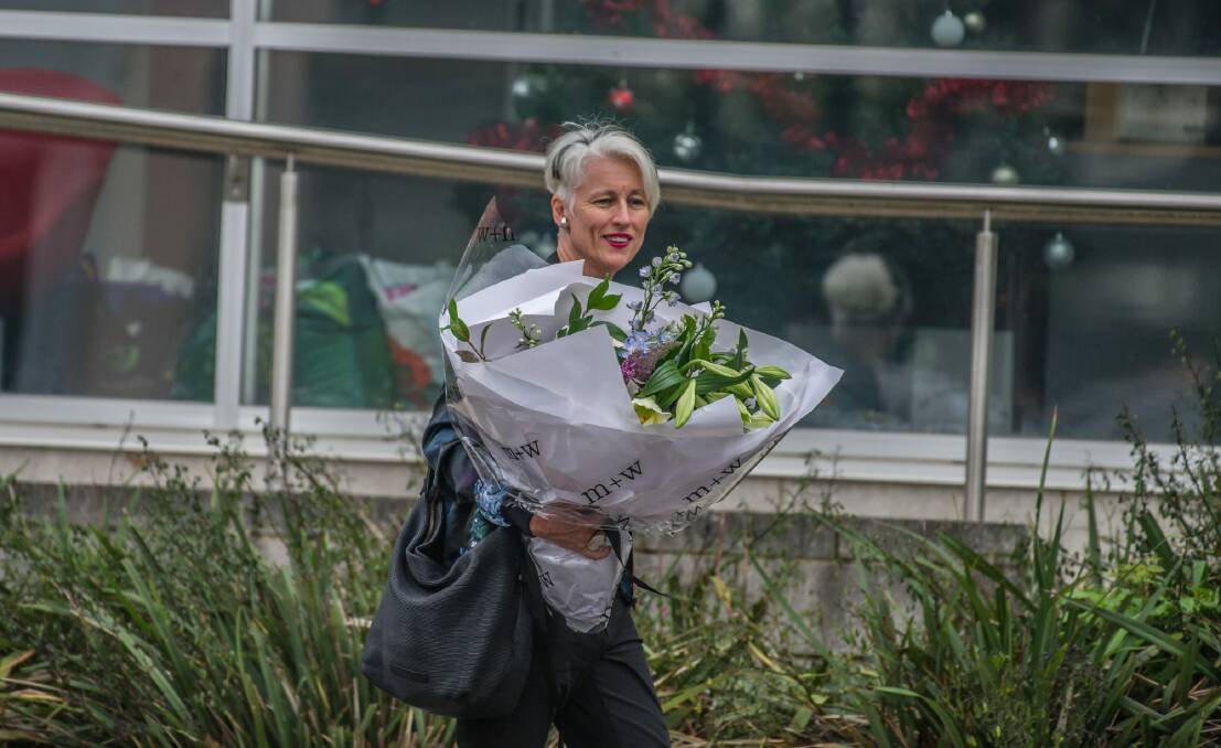 ABC Radio Canberra announcer Genevieve Jacobs leaving ABC headquarters in Wakefield Avenue, Dickson on Wednesday after announcing on-air the ABC no longer required her services. Photo: Karleen Minney
