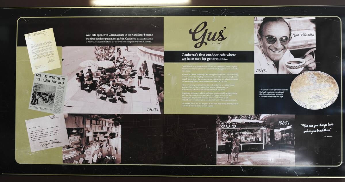 The plaque outside Gus' Cafe. Photo: Graham Tidy