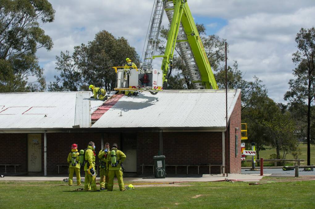The Bronto was used to help remove the roofing to ensure no pockets of fire remained in the roof space. Photo: Rohan Thomson